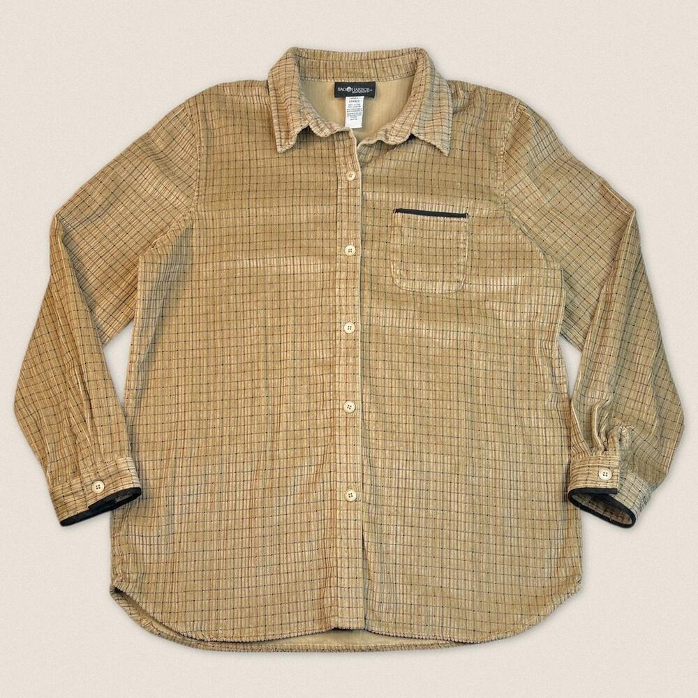 Vintage 90s Tan brown‎ Corduroy grid Cotton Button up shirt Size Large